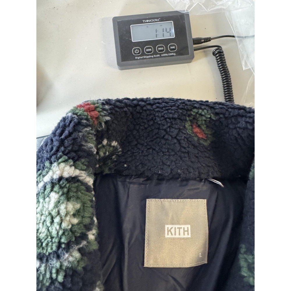 Kith Pinehurst Sherpa Fleece Jacket Mens Large Navy Paisley Snap Front Bomber - Picture 11 of 11